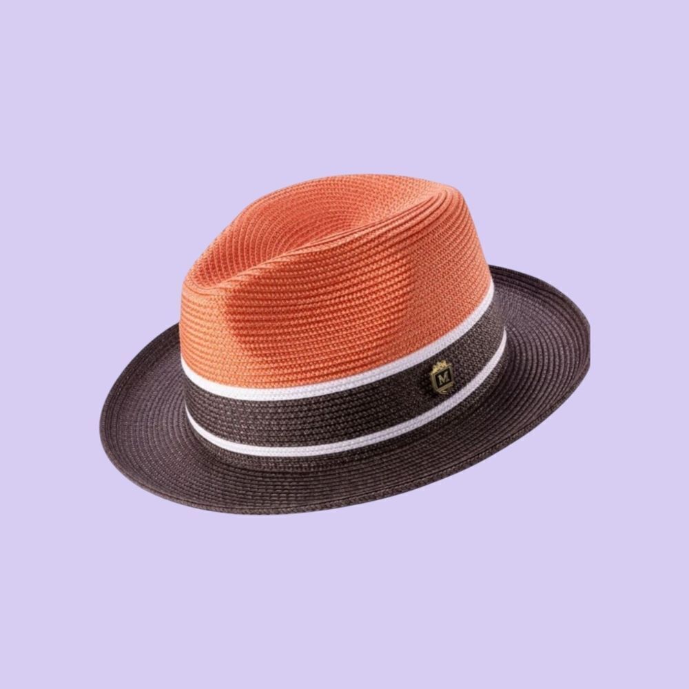 MEN'S MONTIQUE BROWN & ORANGE THREE-TONE FEDORA HAT. H89